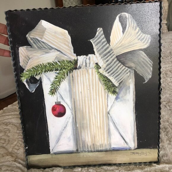 COPY - MODERN/FARMHOUSE CHRISTMAS PRESENT WALL ART PLAQUE WITH UNIQUE METAL EDG… - Picture 1 of 7